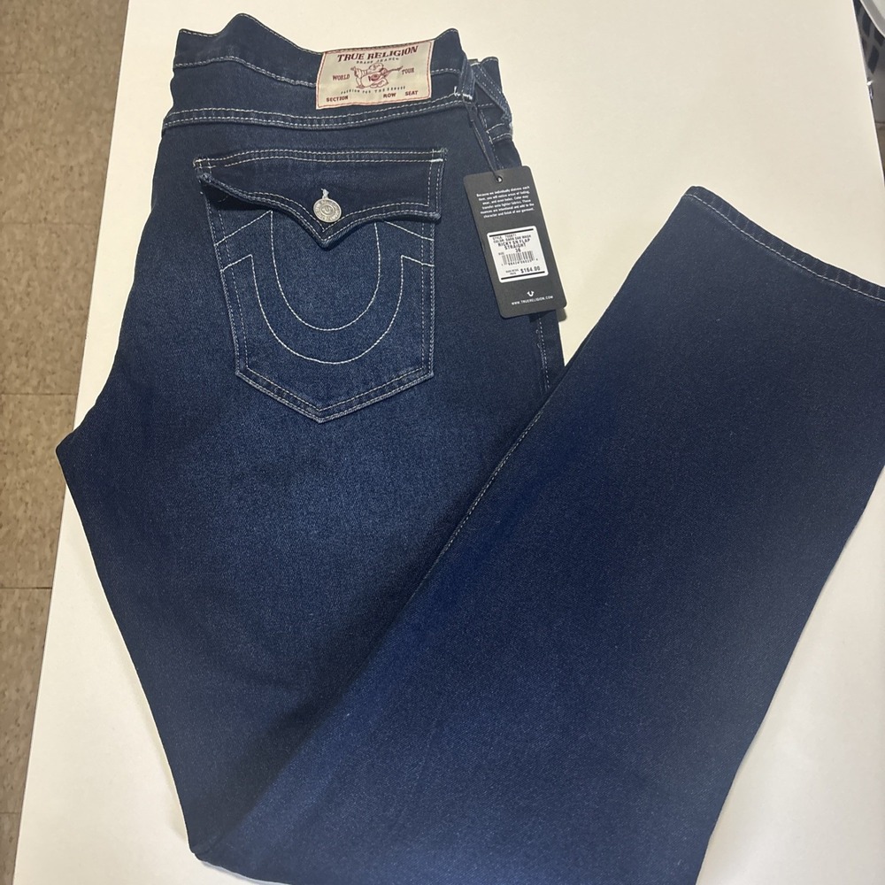 New TRUE RELIGION 36x34 Ricky SN Flap Relaxed Straight Jeans Dark Oak Wash NWT